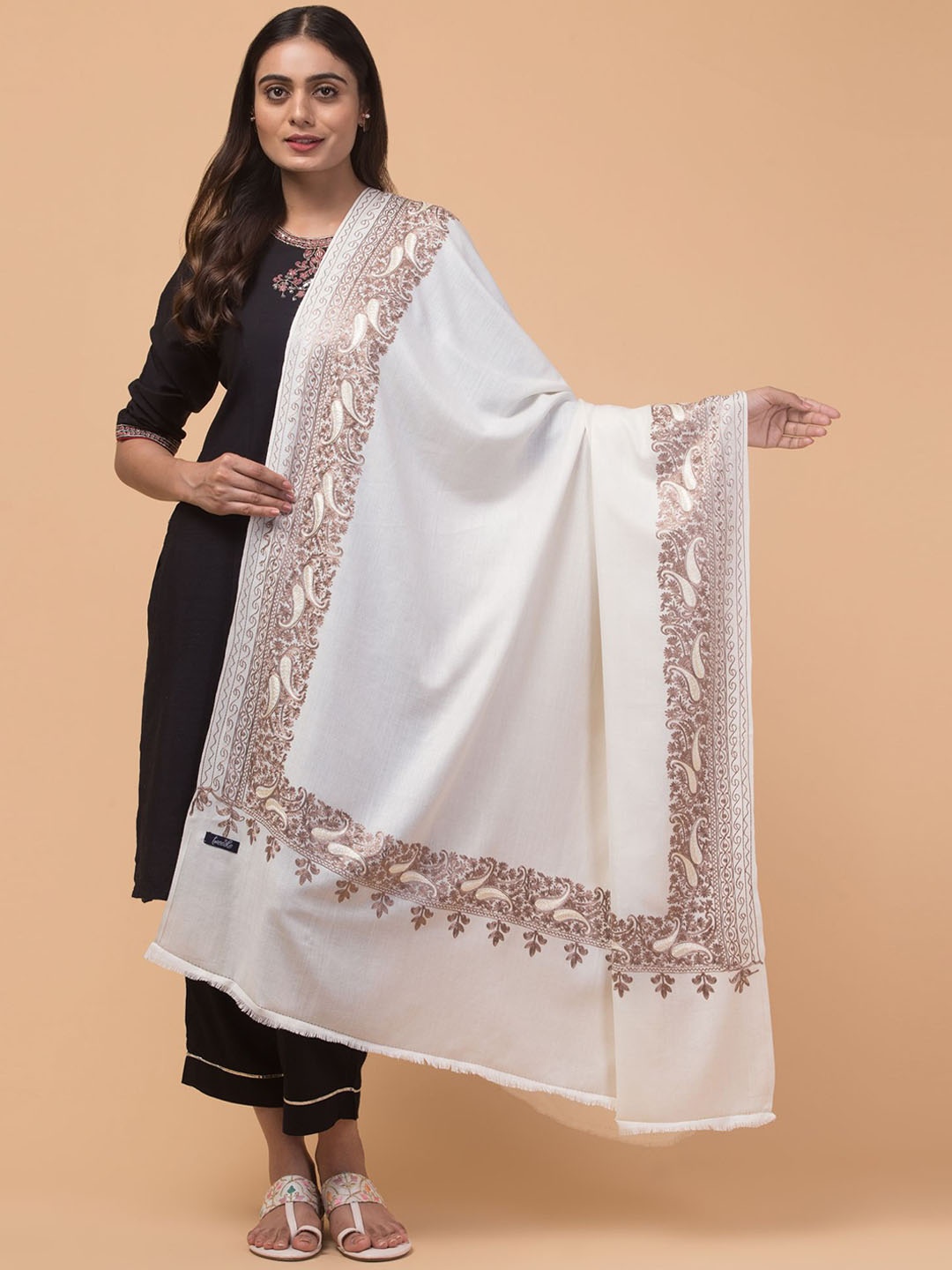 

Tweedle Paisley Embroidered Shawl, Off white