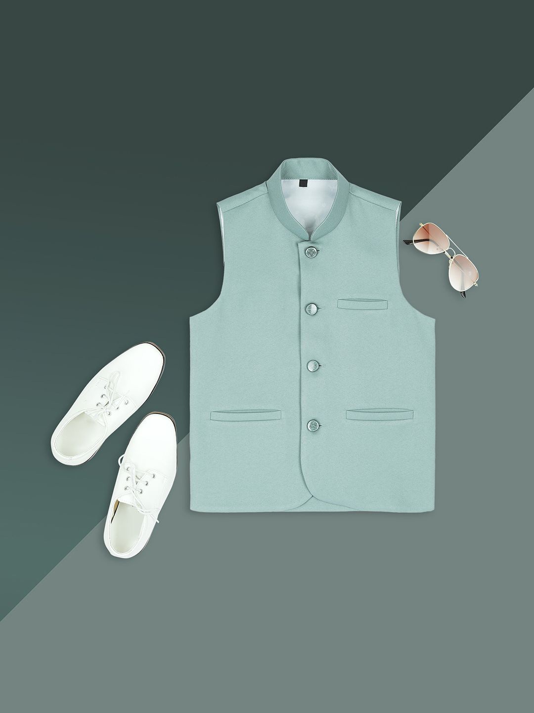 

YK Boys Woven Nehru Jackets, Green