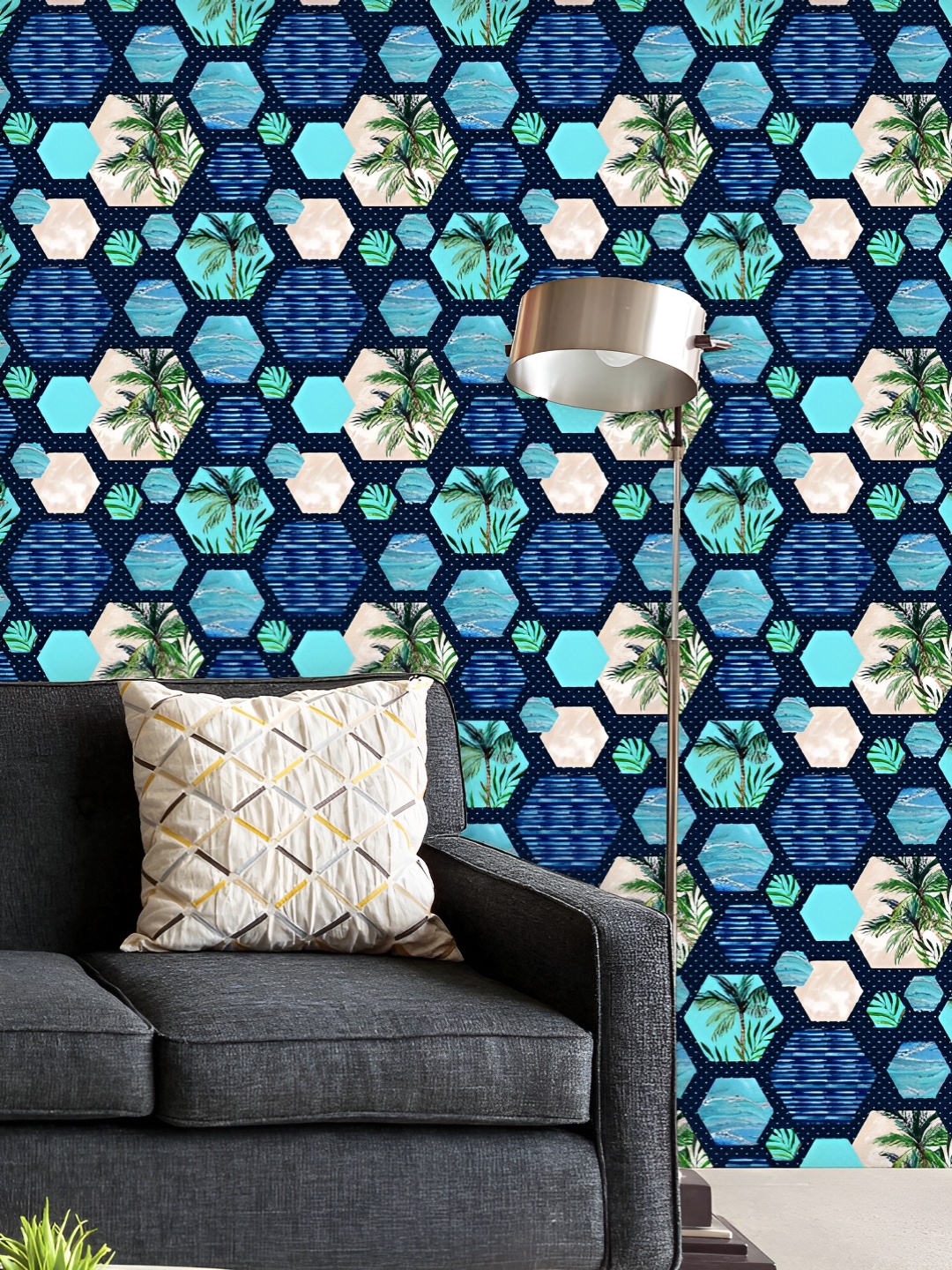 

ArtzFolio Printed UV-Resistant Anti-Bacterial Abstract Summer Hexagon Peel & Stick Wallpaper, Multi