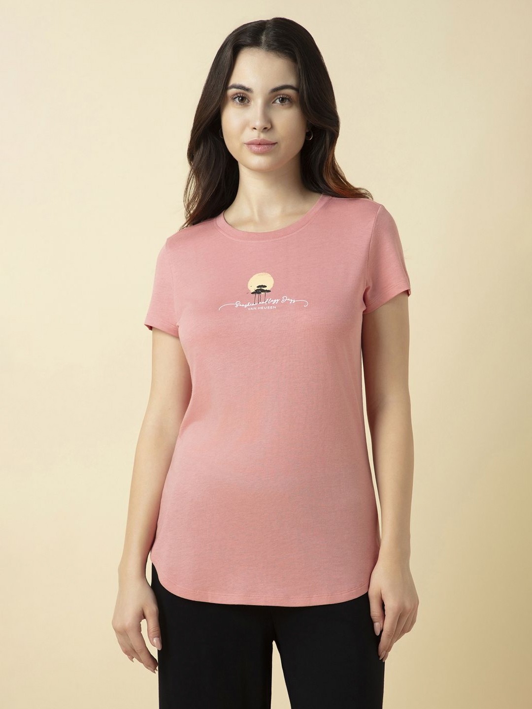 

Van Heusen Women Front Print Round Neck Short Sleeve Lounge T-Shirt, Pink