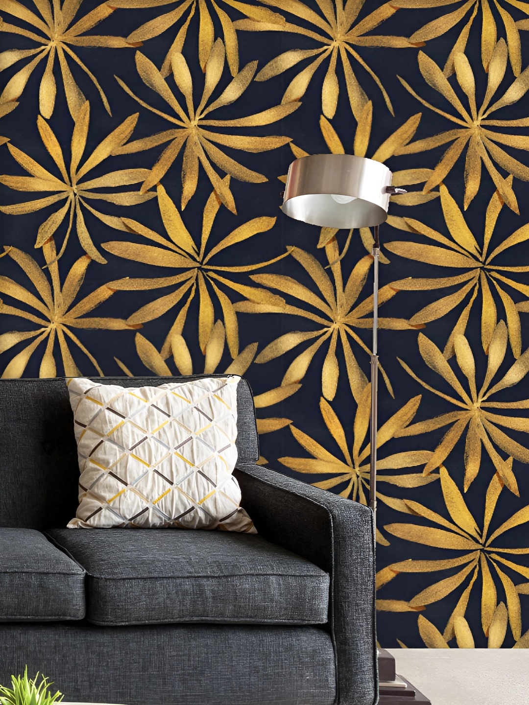 

ArtzFolio Printed UV-Resistant Anti-Bacterial Gold Floral Pattern Peel & Stick Wallpaper, Multi