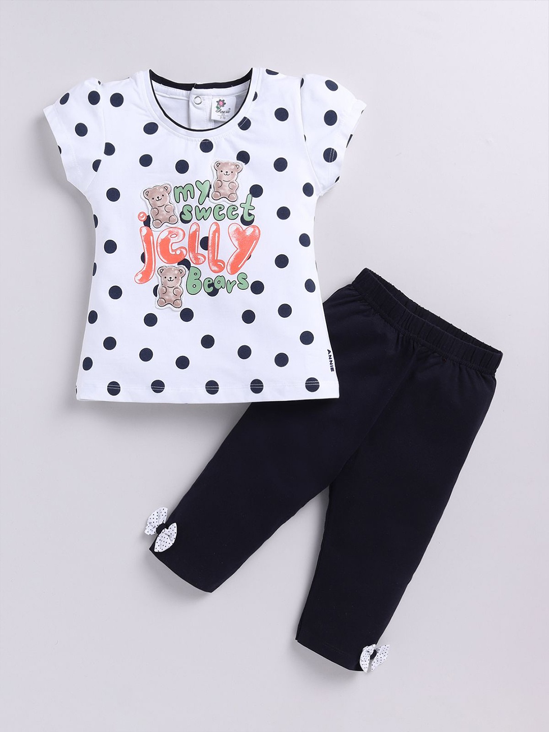 

Annie Girls Pure Cotton Printed Round Neck Top with Capris, White