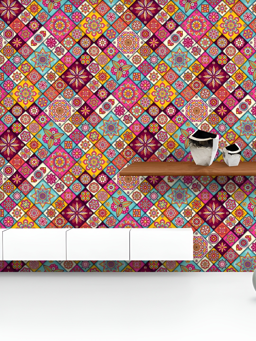 

ArtzFolio Printed UV-Resistant Anti-Bacterial Moroccan Bohemian Mandala Peel & Stick Wallpaper, Multi