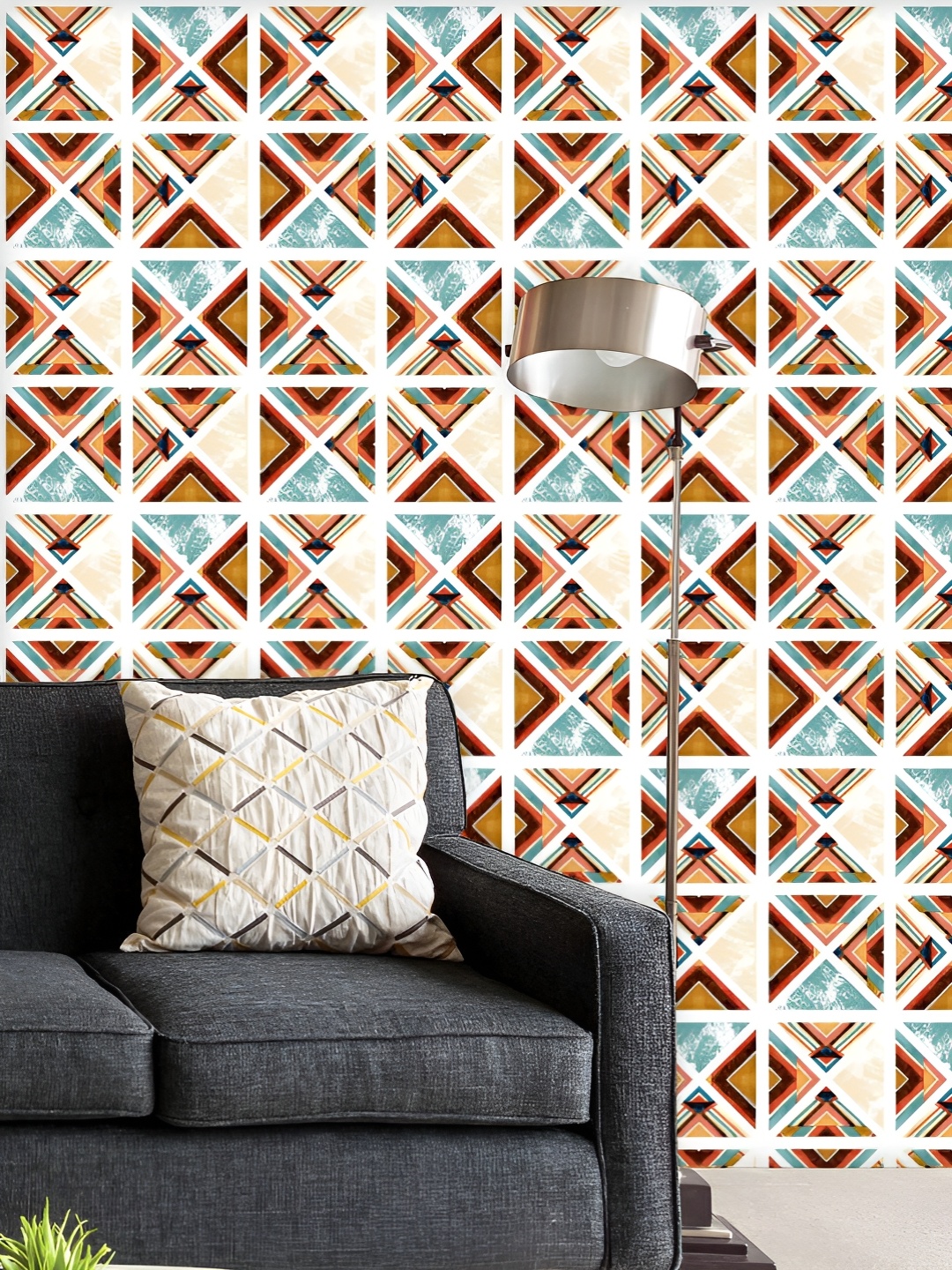 

ArtzFolio Printed UV-Resistant Anti-Bacterial Watercolour Geometric Pattern Peel & Stick Wallpaper, Multi