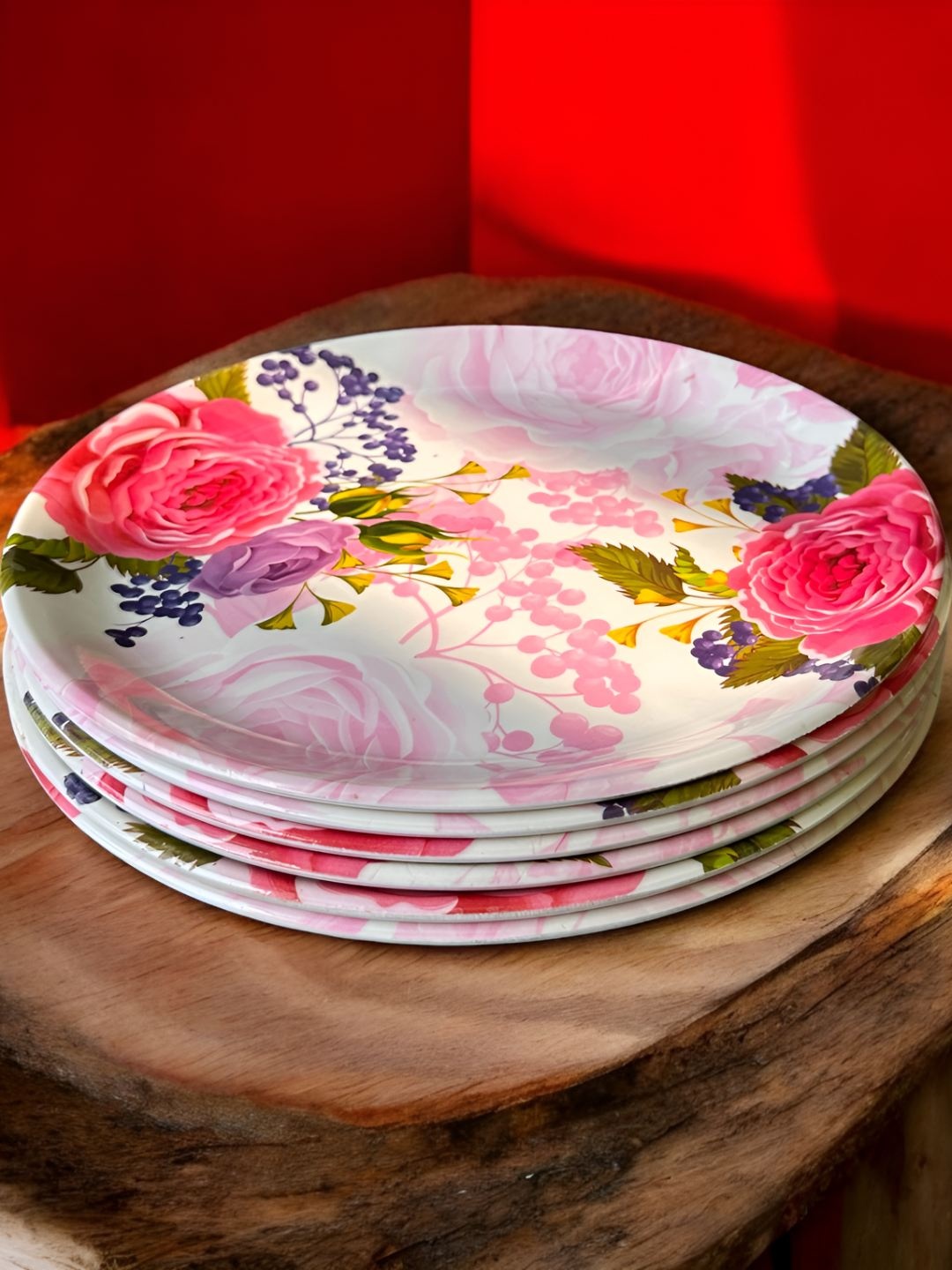 

Gallery99 Pink & White 6 Pieces Floral Printed Dishwasher and Microwave Safe Plates