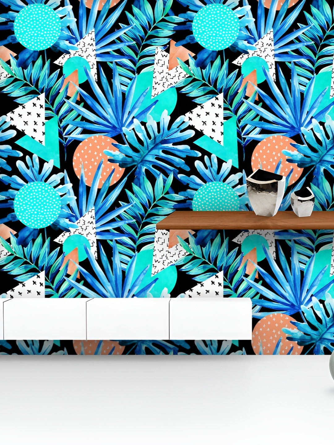 

ArtzFolio Printed UV-Resistant Anti-Bacterial Watercolor Doodle Tropical Leaves Peel & Stick Wallpaper, Multi