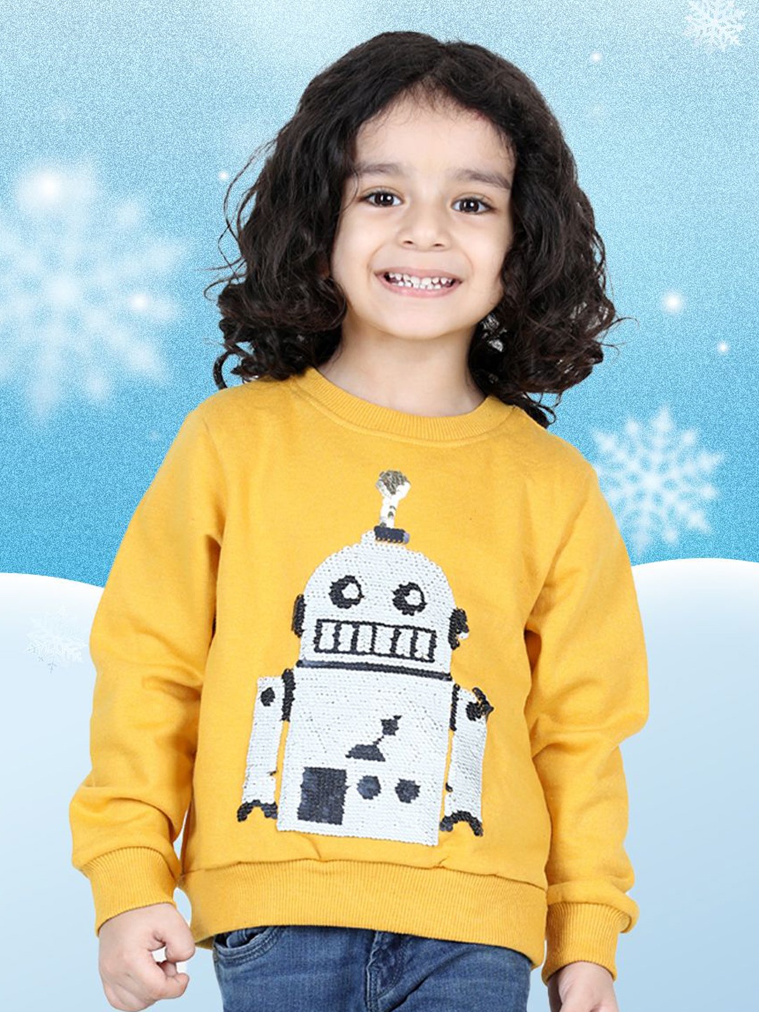 

BownBee Boys Printed Round Neck Pullover Cotton Sweatshirt, Yellow