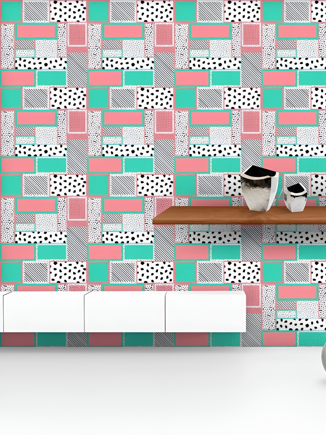 

ArtzFolio Printed UV-Resistant Anti-Bacterial Colorful Rectangles Peel & Stick Wallpaper, Multi
