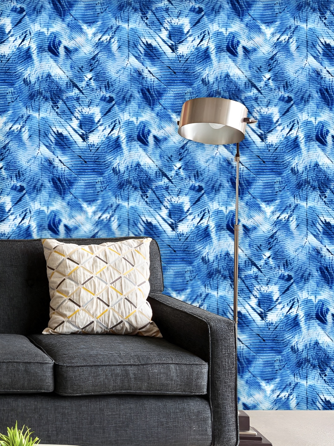 

ArtzFolio Printed UV-Resistant Anti-Bacterial Shibori Indigo Batik Peel & Stick Wallpaper, Multi