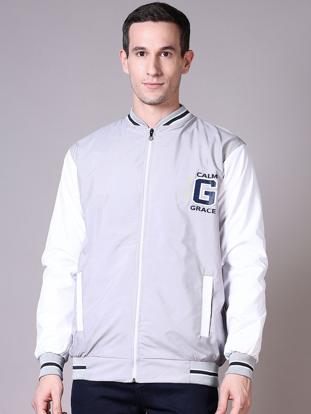 

V-Mart Men Varsity Jacket, Grey