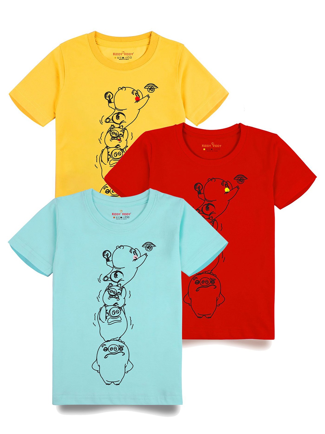 

Kiddy Viddy Boys Pack Of 3 Typography Printed Round Neck Cotton T-shirts, Yellow