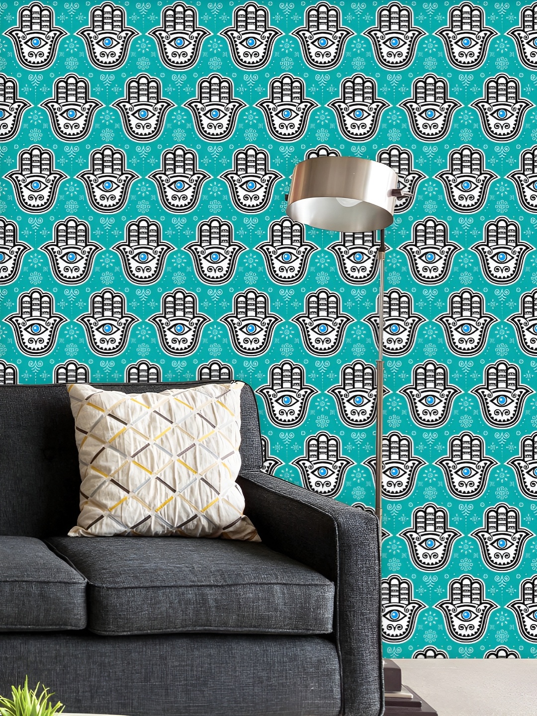 

ArtzFolio Printed UV-Resistant Anti-Bacterial Hamsa Hand Fatima Peel & Stick Wallpaper, Multi