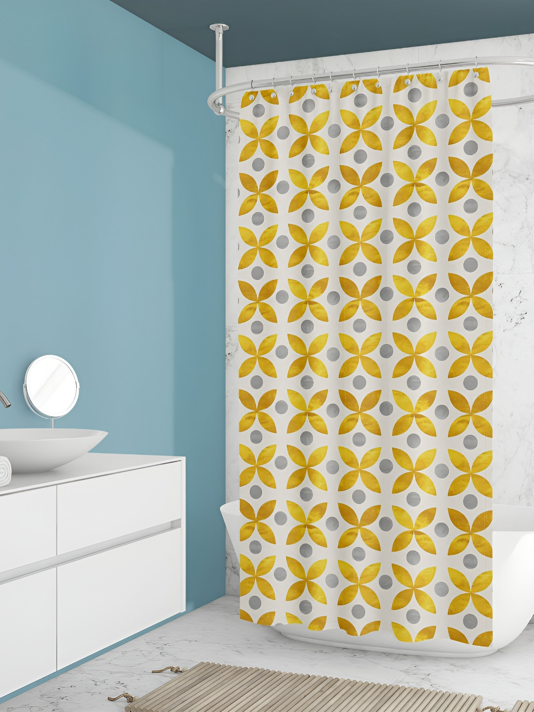 

ArtzFolio Yellow & Grey Geometric Printed Waterproof Shower Curtain
