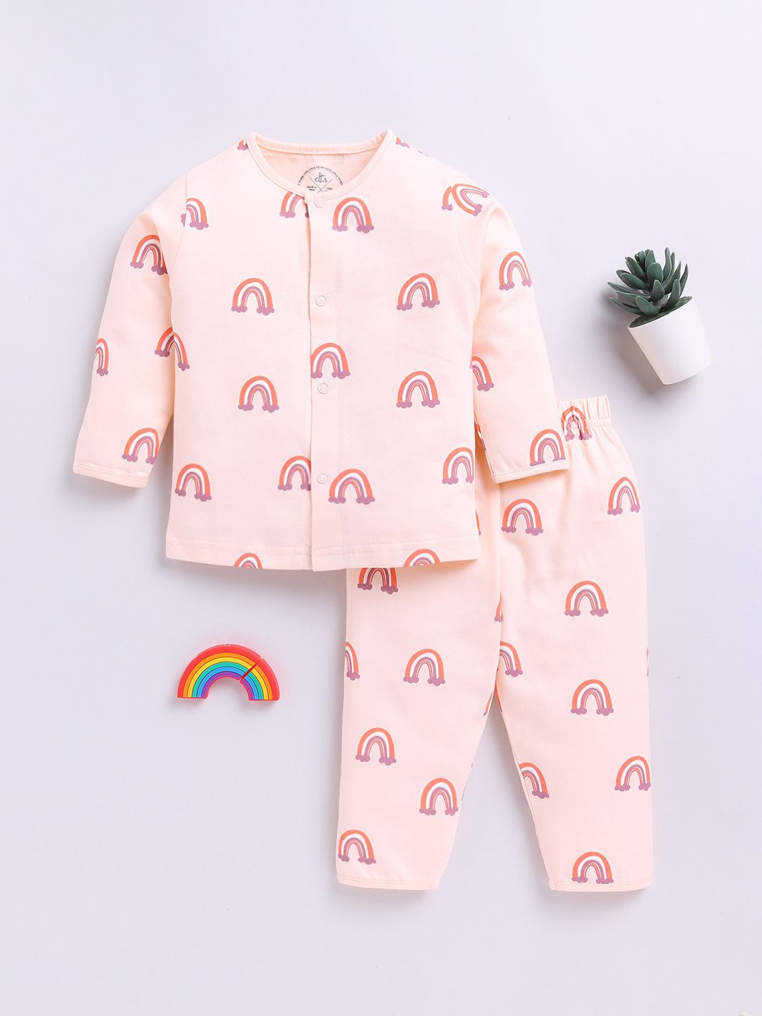 

Clt.s Kids Printed Pure Cotton Night suit, Peach