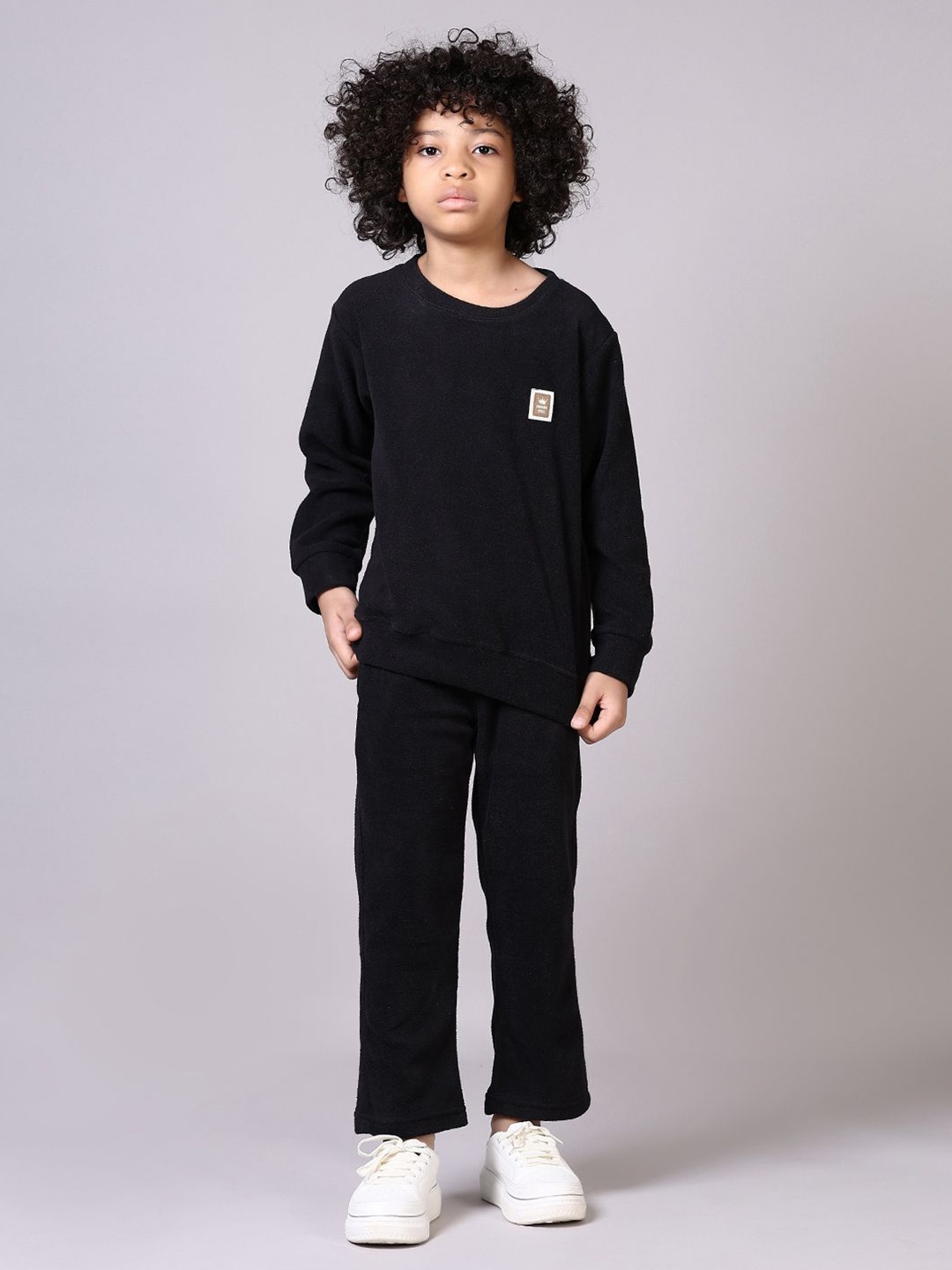 

V-Mart Boys Round Neck Pure Cotton Casual Sweatshirt & Trousers, Black