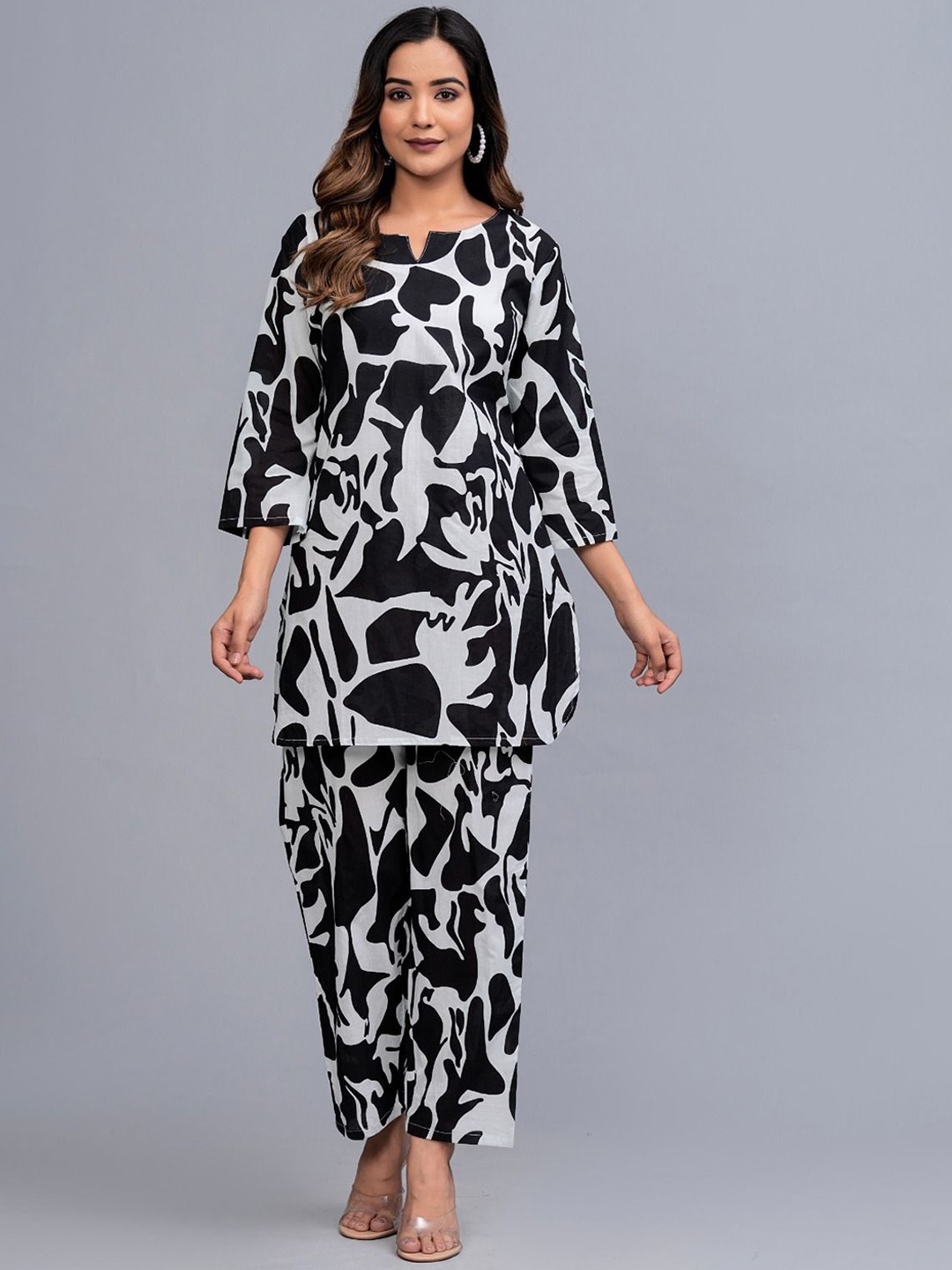 

FCV Abstract Printed Pure Cotton Straight Kurta With Trouser, Black