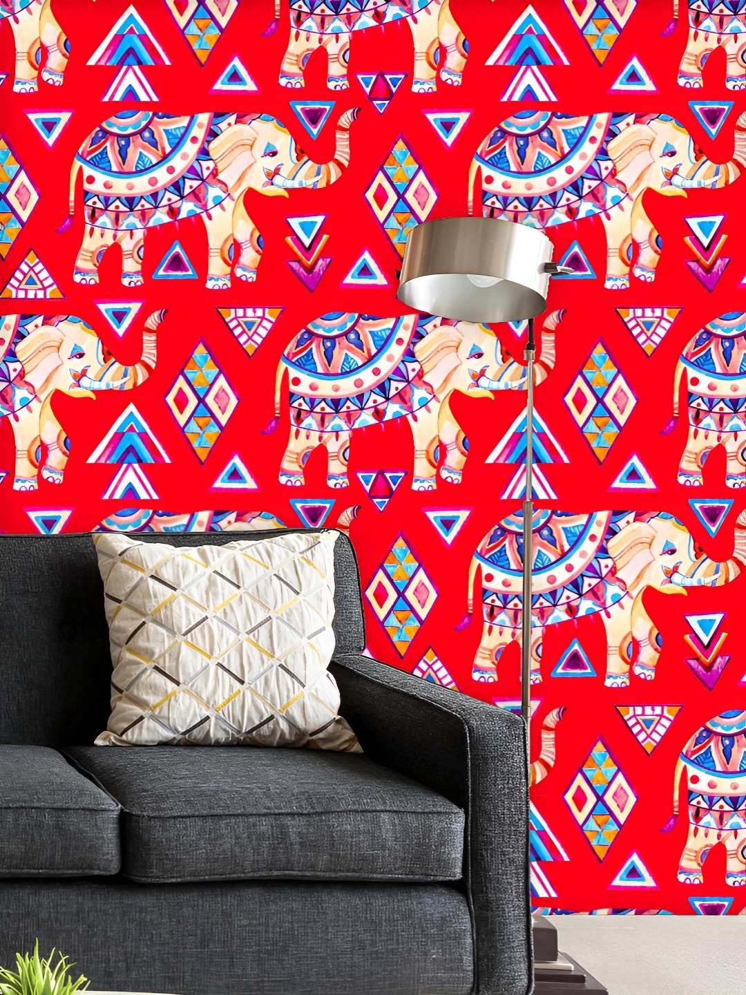 

ArtzFolio Printed UV-Resistant Anti-Bacterial Indian Elephant With Ornament Elements Peel & Stick Wallpaper, Multi