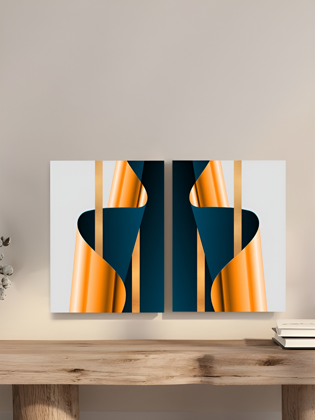 

Art Street Navy Blue & Orange 2 Pieces Canvas Abstract Painting Wall Arts