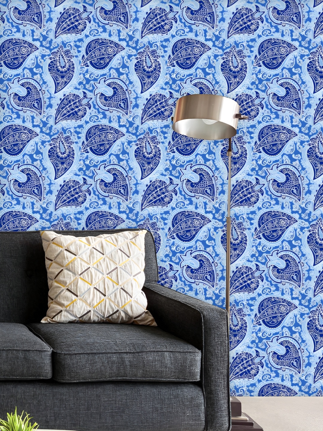 

ArtzFolio Printed UV-Resistant Anti-Bacterial Hand-Drawn Blue Paisley Peel & Stick Wallpaper, Multi