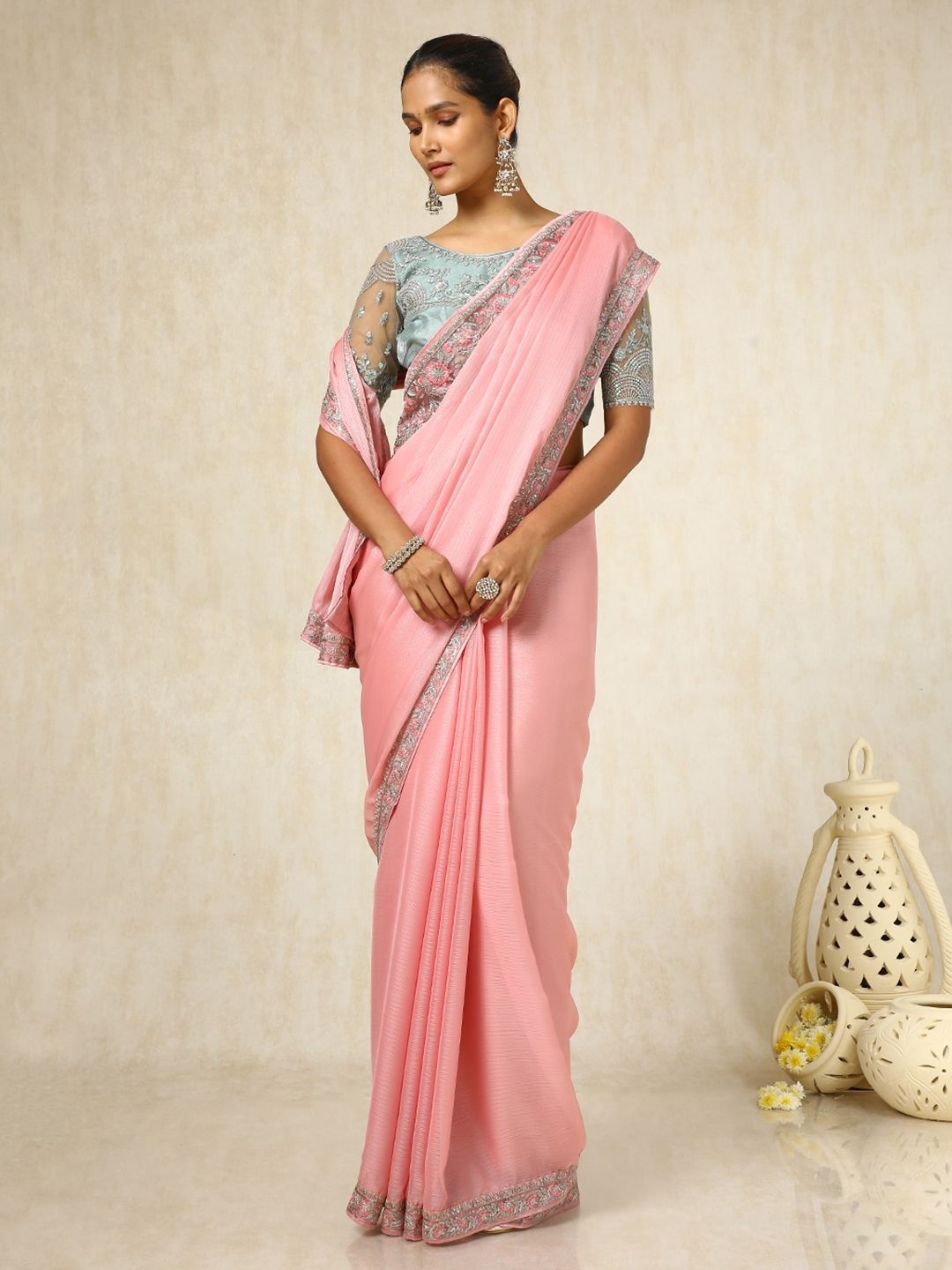

Soch Embellished Sequinned Pure Chiffon Saree, Pink