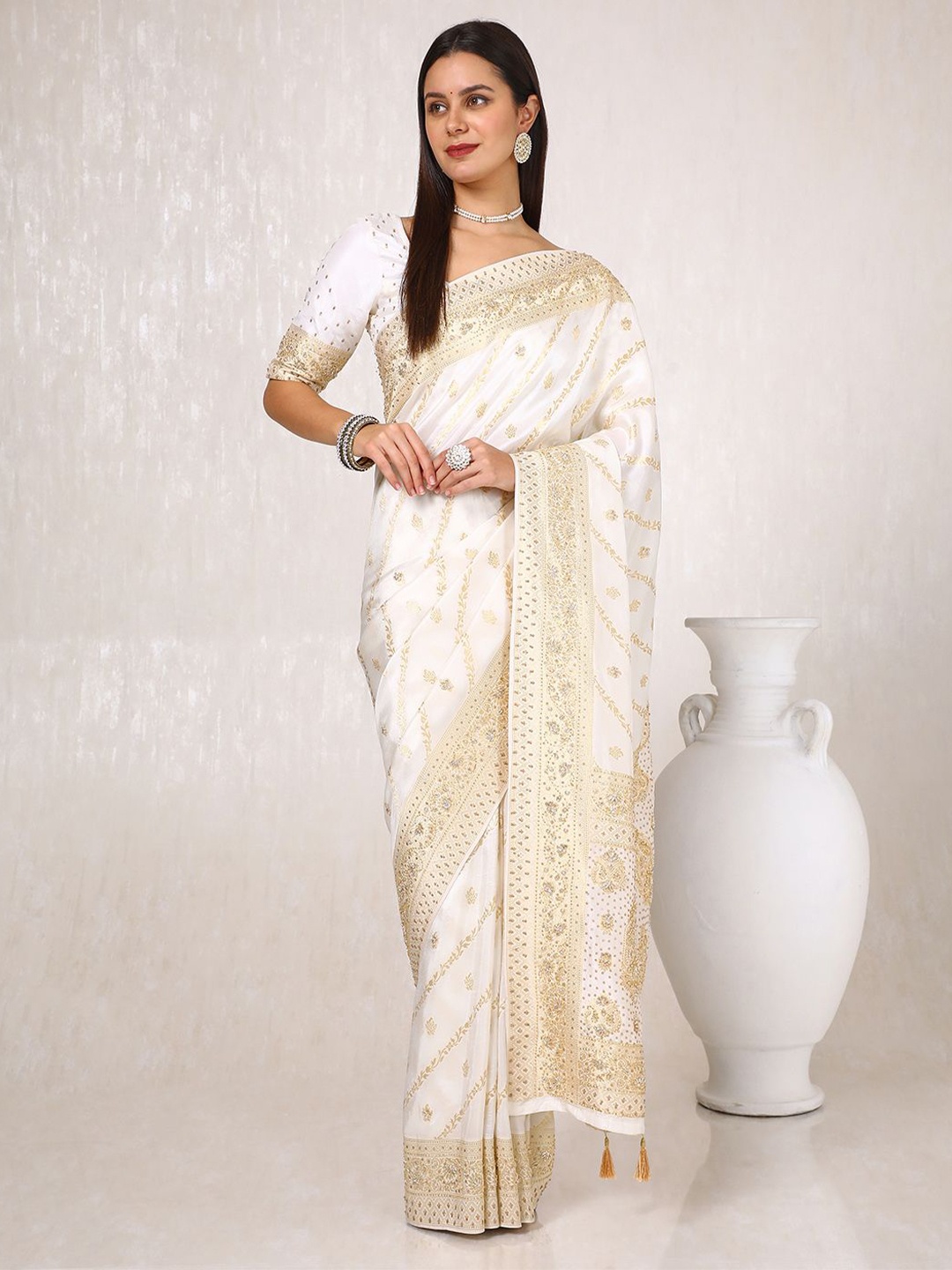 

Soch Floral Woven Design Zari Saree With Blouse Piece, Cream