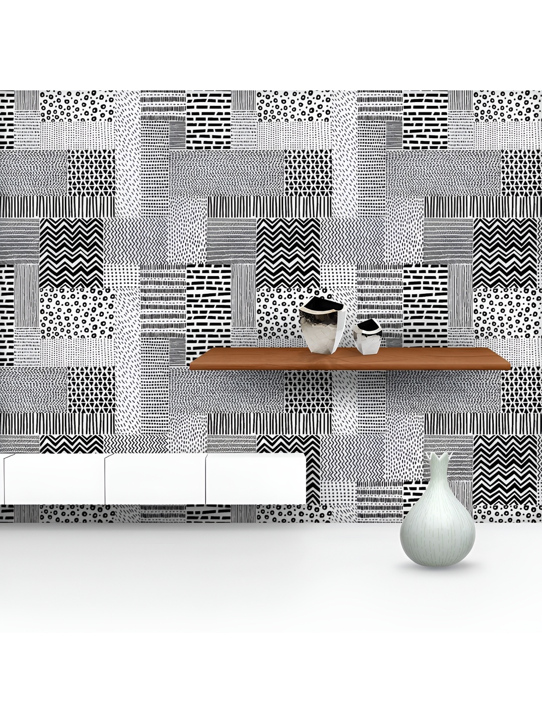 

ArtzFolio Printed UV-Resistant Anti-Bacterial Black & White Pattern Peel & Stick Wallpaper, Multi