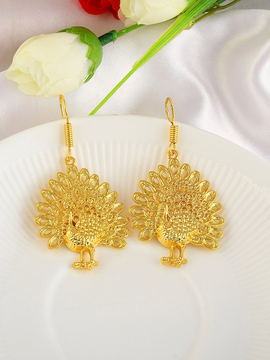 

MEMOIR Gold Plated Peacock Shaped Drop Earrings