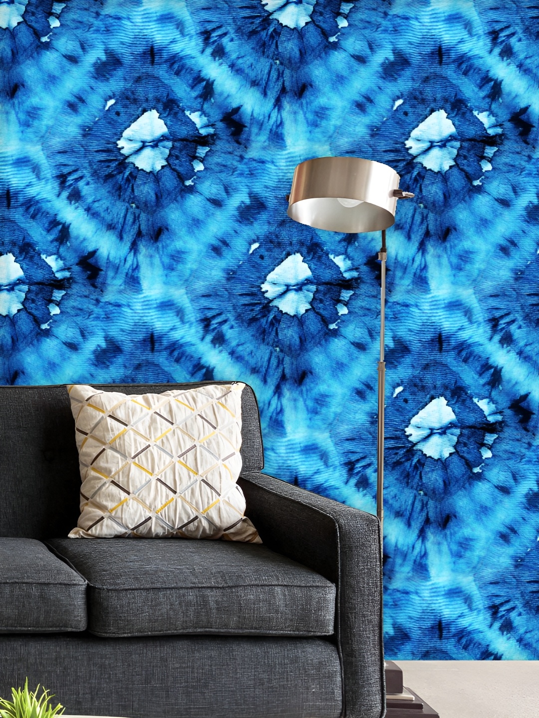 

ArtzFolio Printed UV-Resistant Anti-Bacterial Shibori Indigo Batik Peel & Stick Wallpaper, Multi