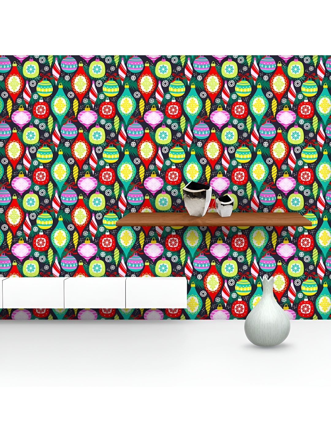 

ArtzFolio Printed UV-Resistant Anti-Bacterial Christmas Elements Peel & Stick Wallpaper, Multi