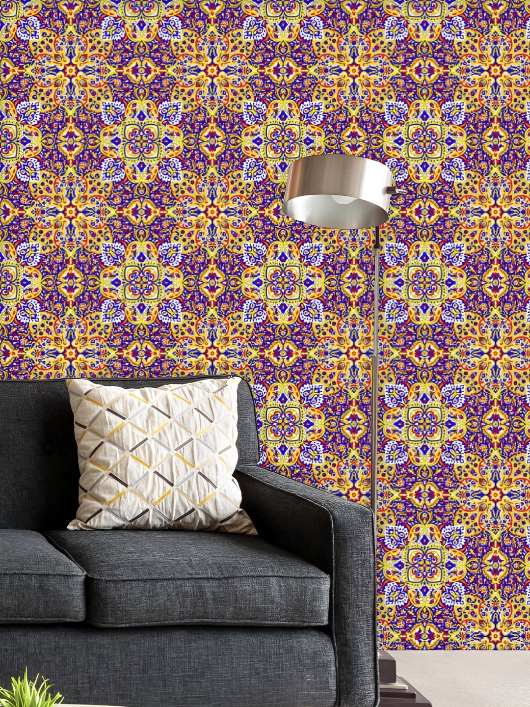 

ArtzFolio Printed UV-Resistant Anti-Bacterial Navy Paisley Peel & Stick Wallpaper, Multi