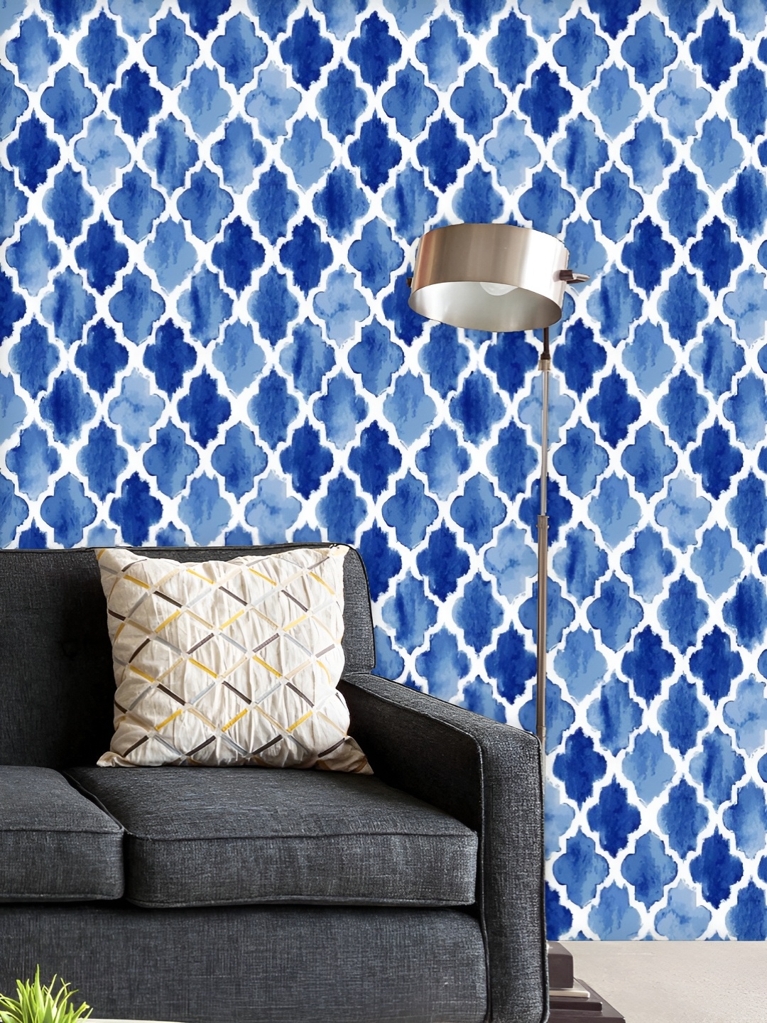

ArtzFolio Printed UV-Resistant Anti-Bacterial Blue Watercolor Moroccan Peel & Stick Wallpaper, Multi