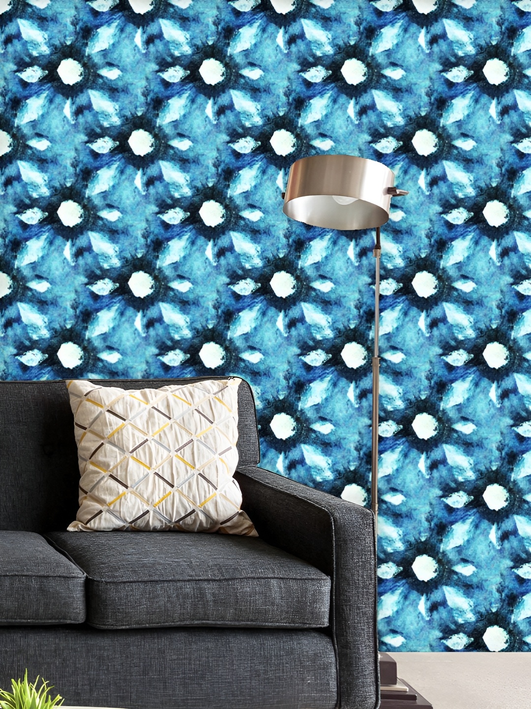 

ArtzFolio Printed UV-Resistant Anti-Bacterial Shibori Indigo Batik Peel & Stick Wallpaper, Multi