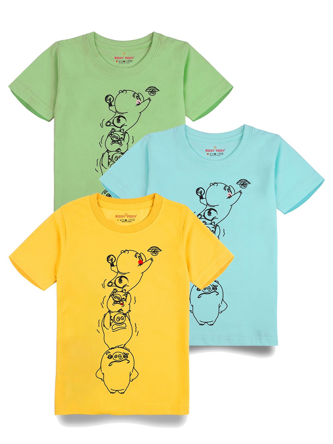 

Kiddy Viddy Boys Pack Of 3 Typography Printed Round Neck Cotton T-shirts, Sea green