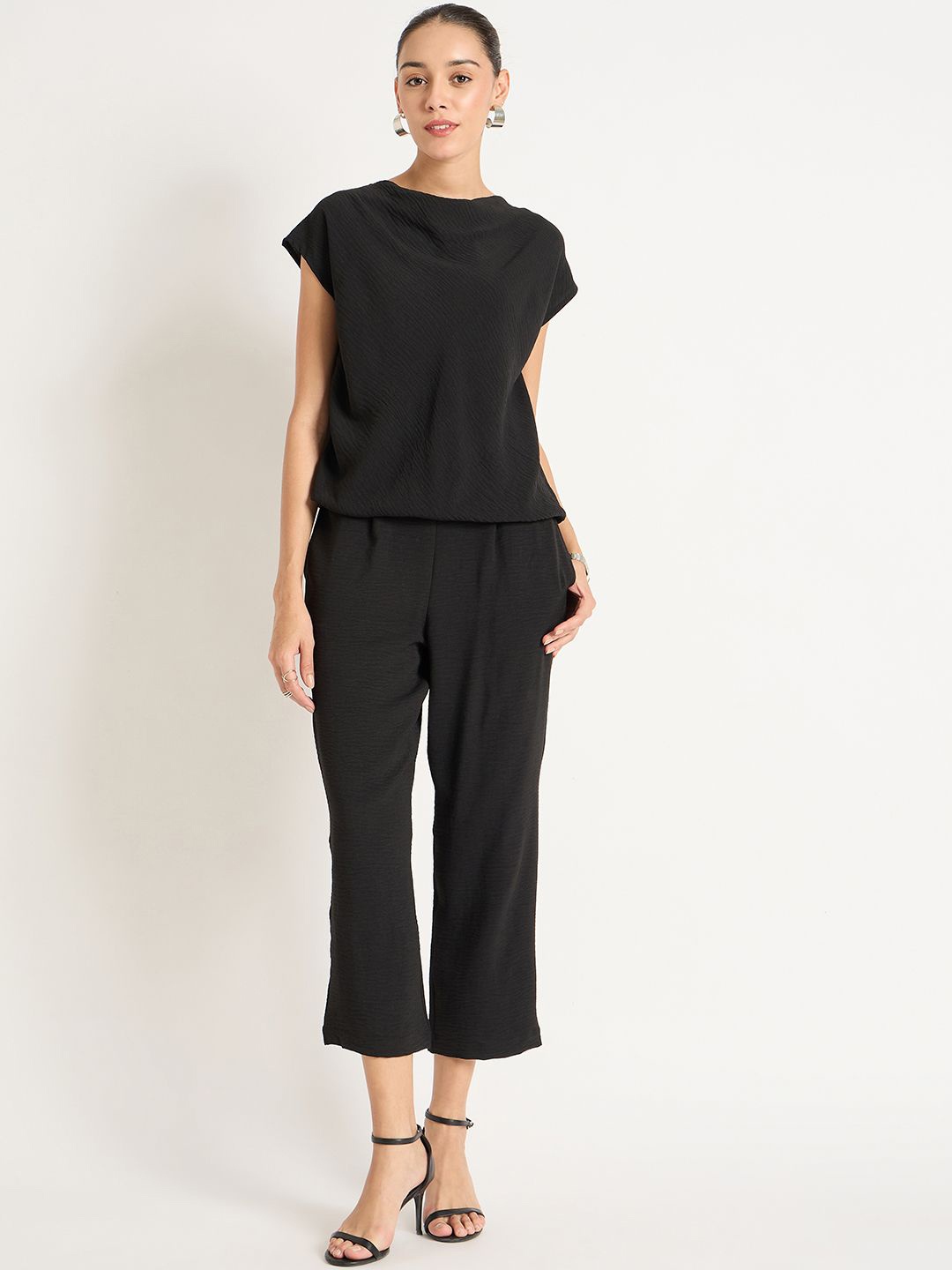 

FEMMELLA Cowl Neck Top with Trouser, Black