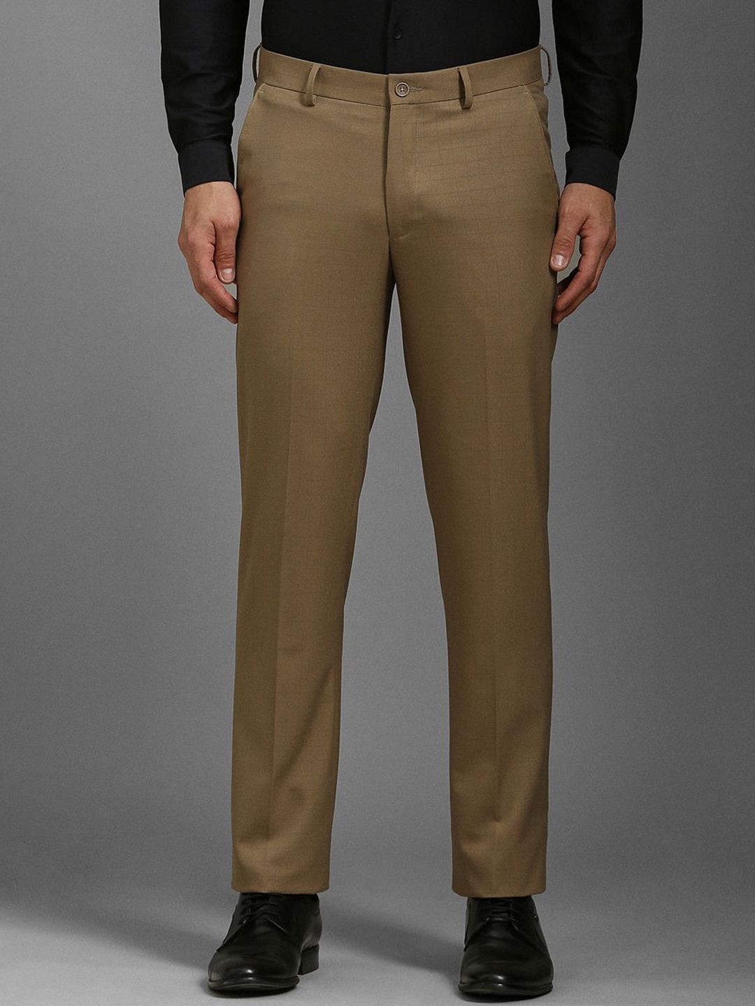 

Louis Philippe Men Checked Slim Mid-Rise Fit Formal Trousers, Khaki