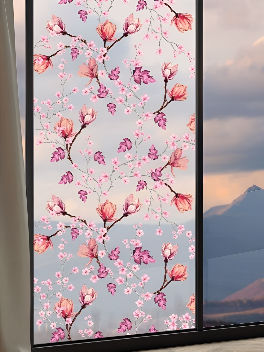 

CVANU Pink & Transparent Floral Printed Self-Adhesive Window Decals and Sticker