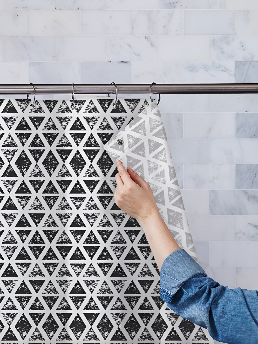

ArtzFolio White & Black Geometric Printed Waterproof Shower Curtain