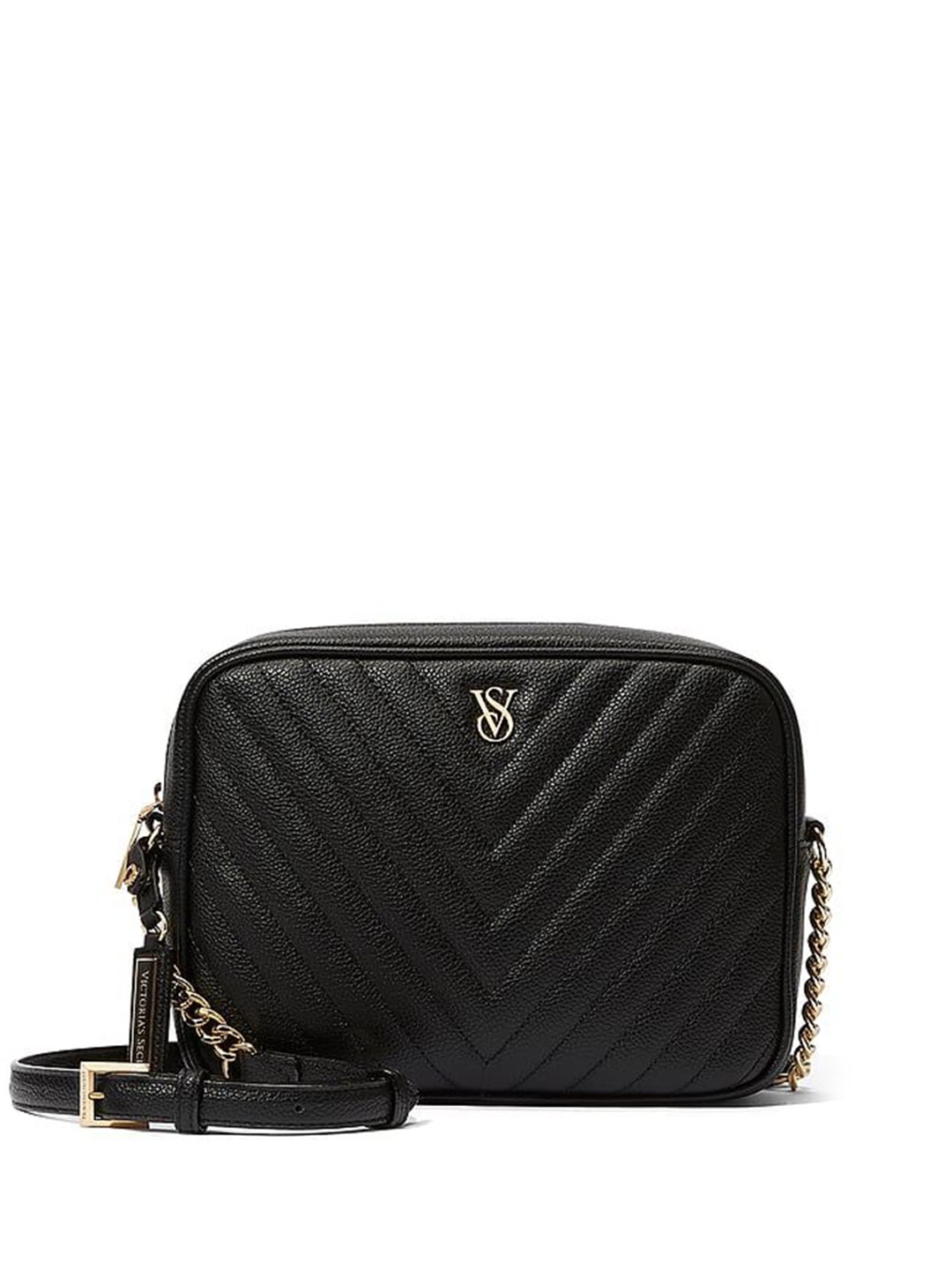 

Victoria's Secret Textured PU Structured Sling Bag with Quilted, Black