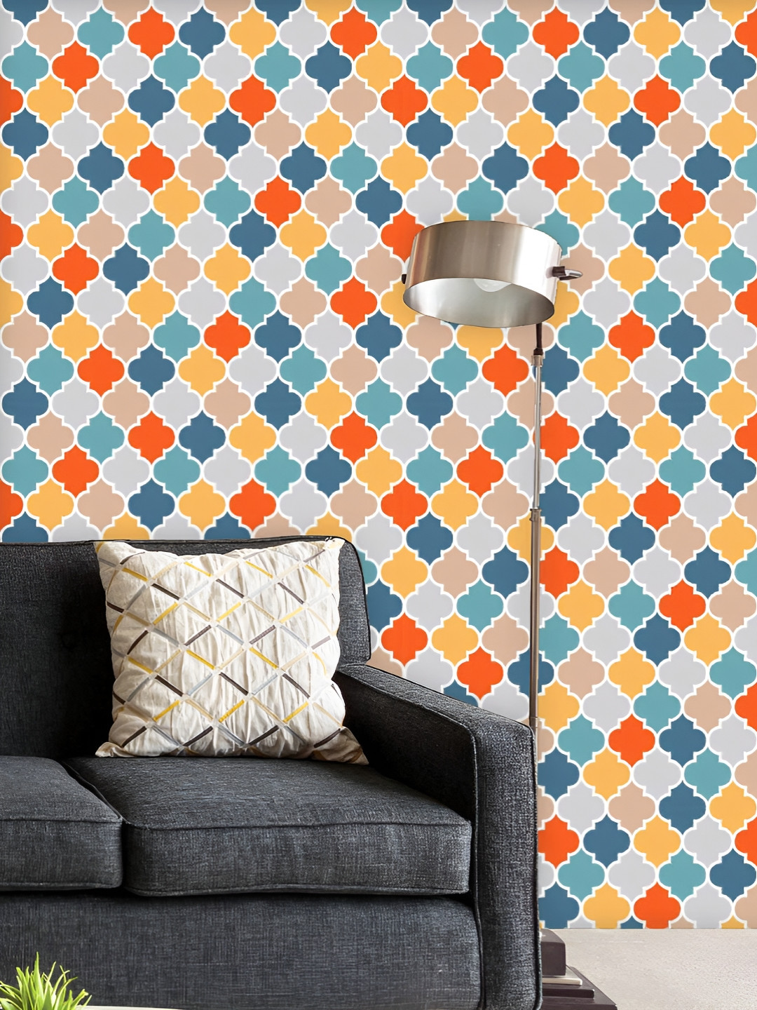 

ArtzFolio Printed UV-Resistant Anti-Bacterial Traditional Colorful Quatrefoil Peel & Stick Wallpaper, Multi