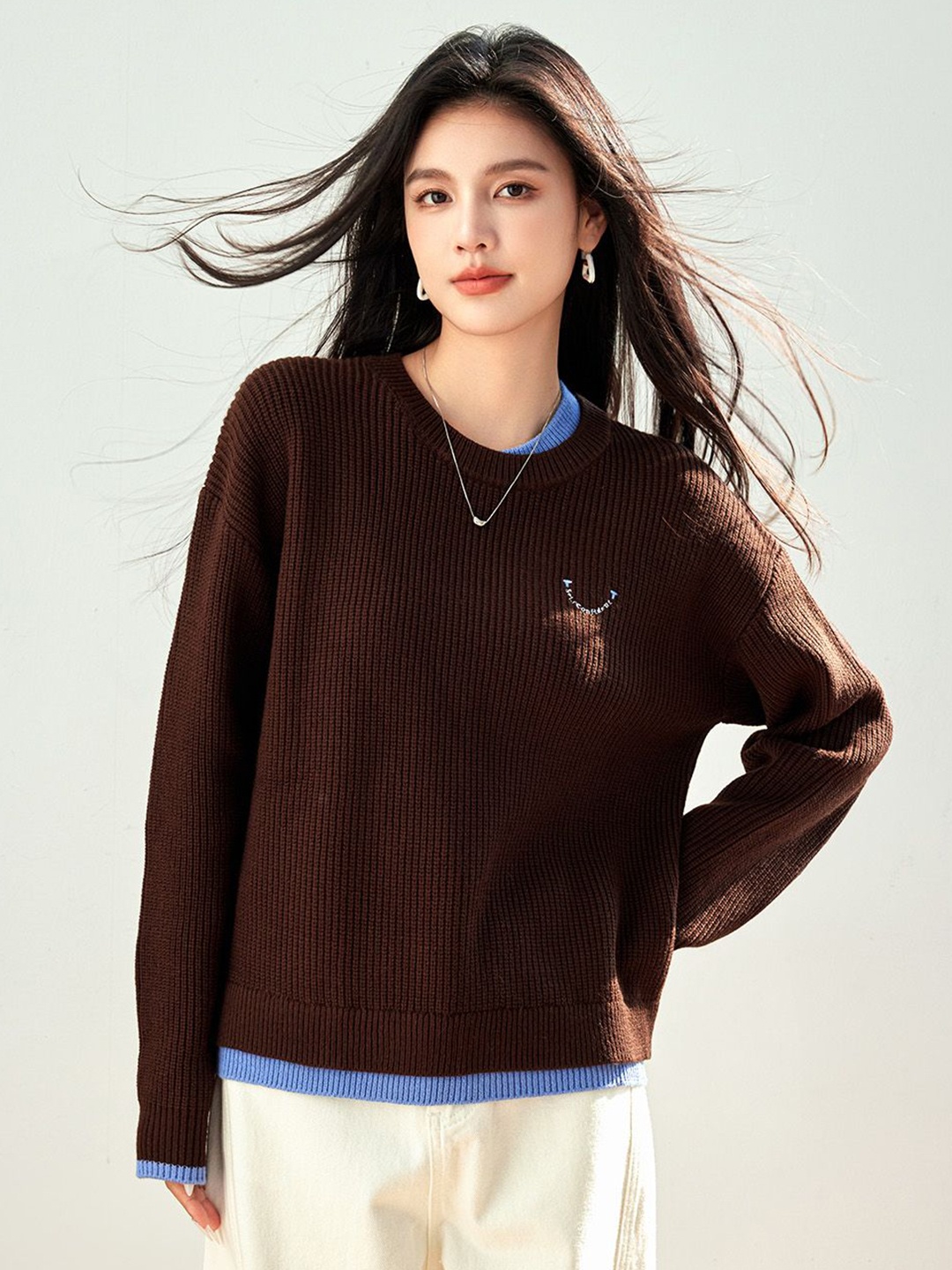 

JC Collection Women Ribbed Pullover, Coffee brown