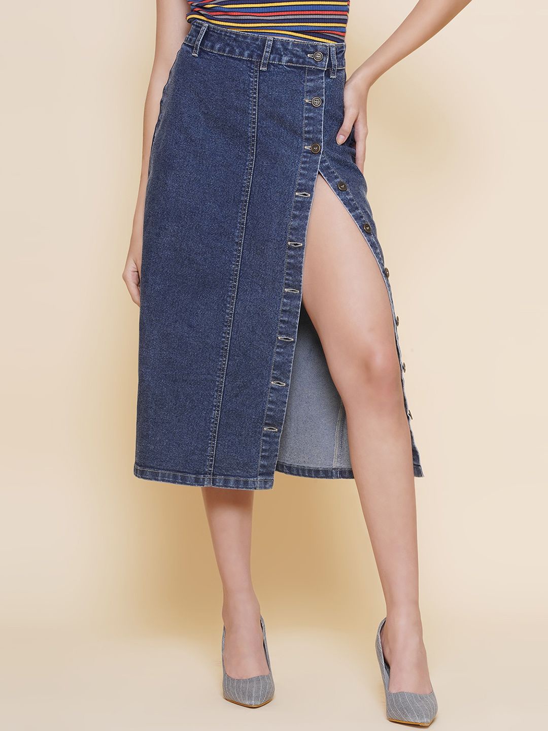 

PUELLA Women Straight Midi Skirt, Blue