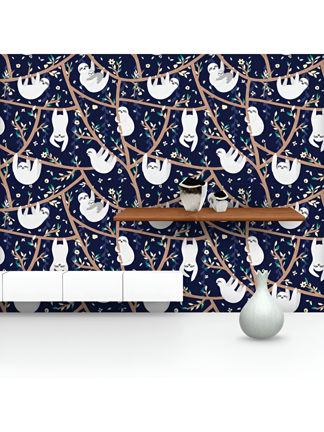

ArtzFolio Printed UV-Resistant Anti-Bacterial Baby Sloth Hanging On Tree Peel & Stick Wallpaper, Multi