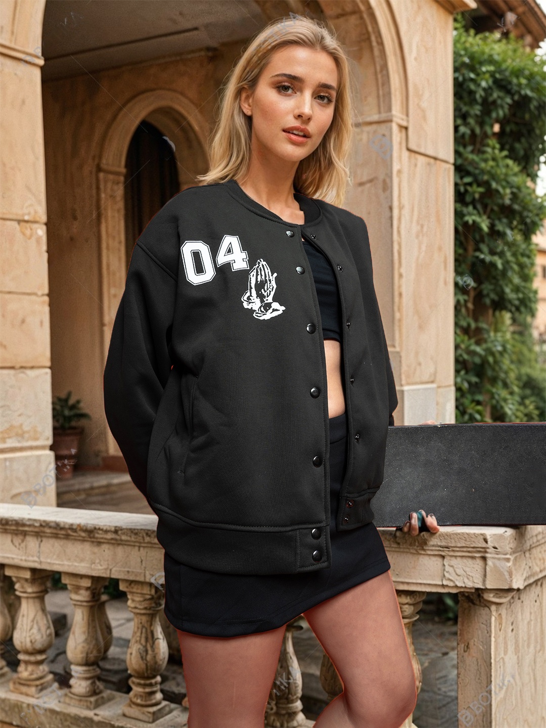 

Stylecast X Hersheinbox Cotton Printed Bomber Jacket, Black