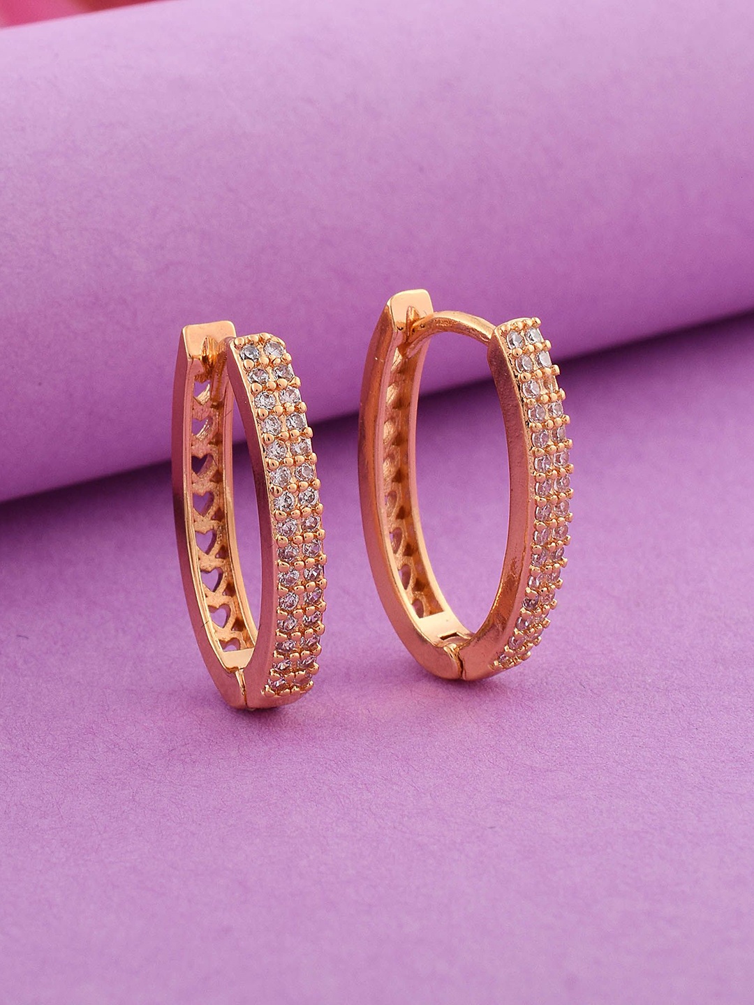 

MEMOIR Rose Gold-Plated Contemporary Stone Studded Hoop Earrings