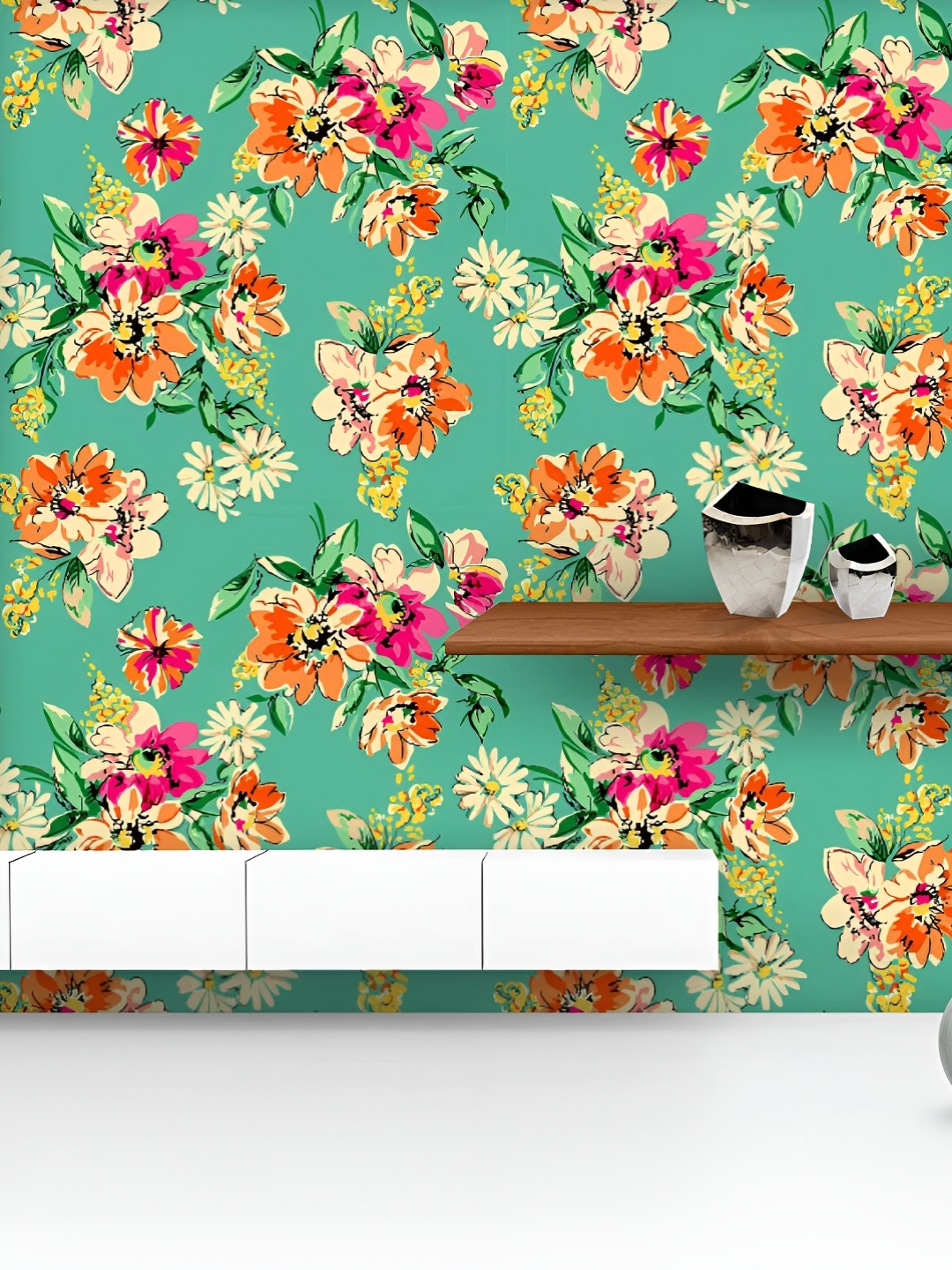 

ArtzFolio Printed UV-Resistant Anti-Bacterial Colorful Floral Pattern Peel & Stick Wallpaper, Multi