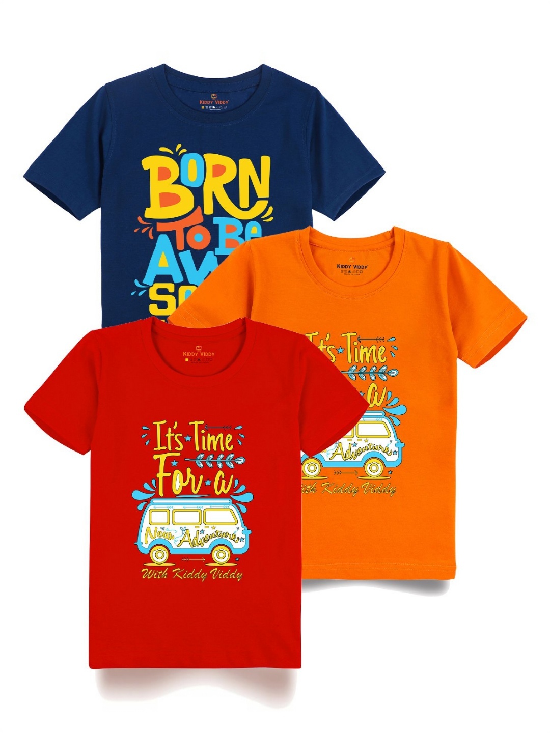 

Kiddy Viddy Boys Pack Of 3 Typography Printed Round Neck Cotton T-shirts, Orange
