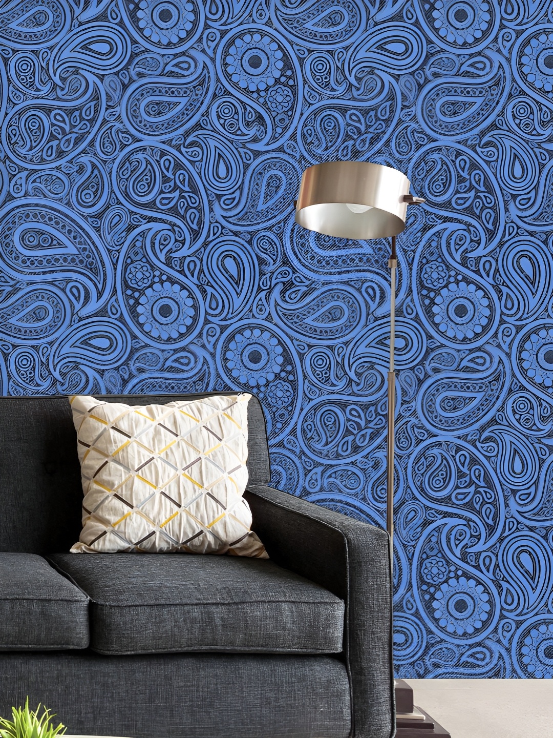 

ArtzFolio Printed UV-Resistant Anti-Bacterial Denim Floral Paisley Peel & Stick Wallpaper, Multi