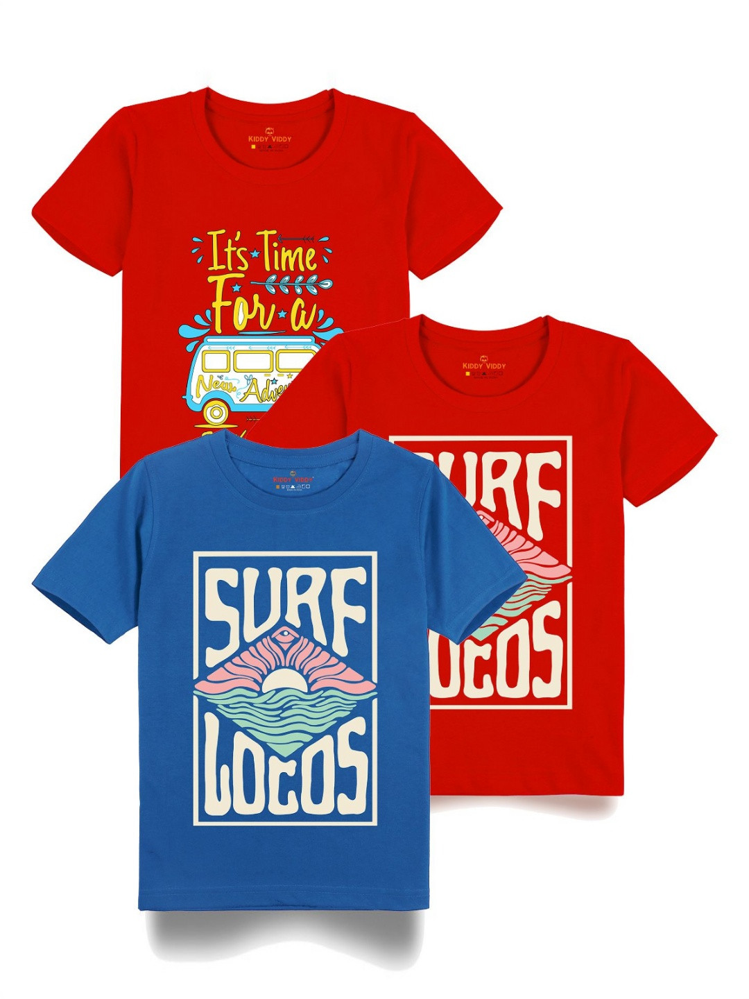 

Kiddy Viddy Boys Pack Of 3 Typography Printed Round Neck Cotton T-shirts, Red