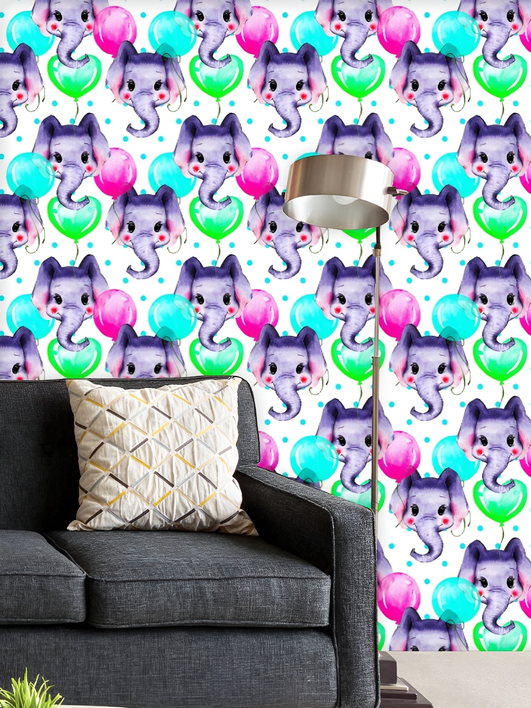 

ArtzFolio Printed UV-Resistant Anti-Bacterial Elephants And Balloons Peel & Stick Wallpaper, Multi