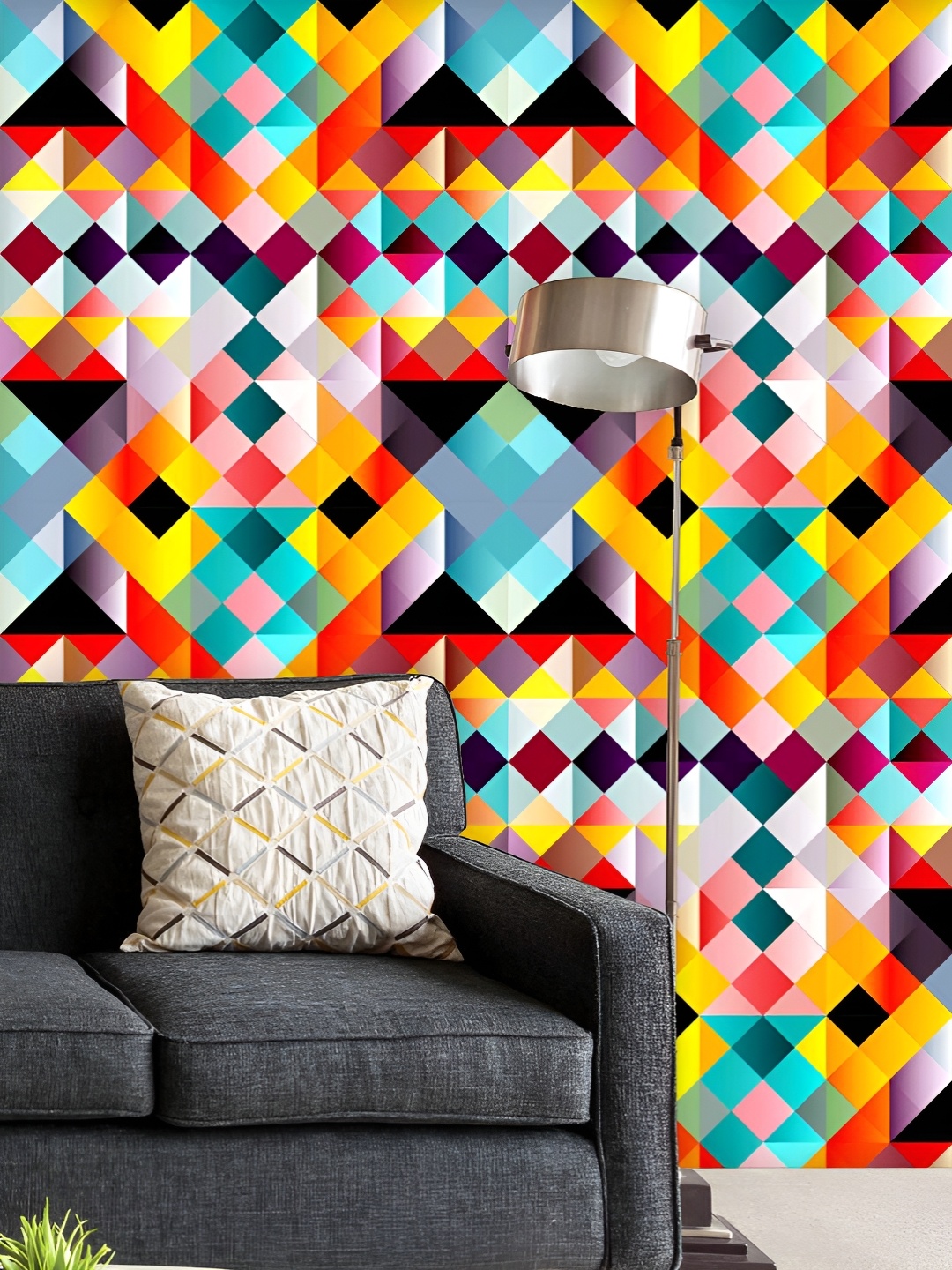 

ArtzFolio Printed UV-Resistant Anti-Bacterial Psychedelic Geometric Pattern Peel & Stick Wallpaper, Multi